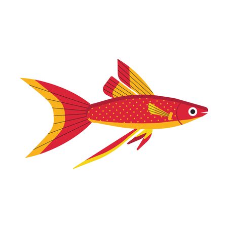 Tropical Funny Aquarium Fish Icon in Flatのイラスト素材
