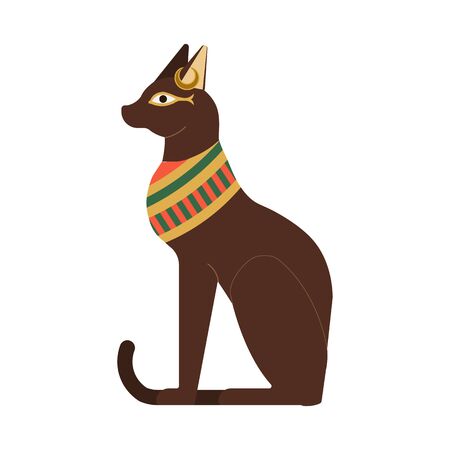 Bast Ancient Egyptian Goddess Cat Flat Illustrationのイラスト素材