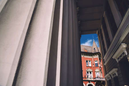 Historical Building through National Theater Columnsのeditorial素材