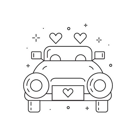 Newly Married Wedding Car Line Art Iconのイラスト素材