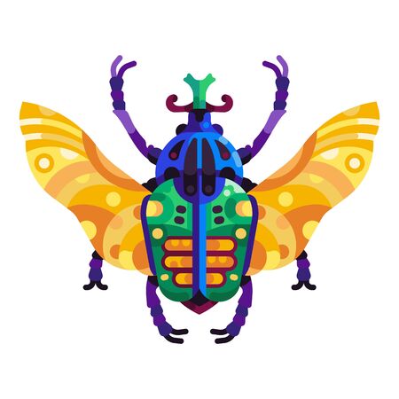 Colorful Goliath Beetle Icon in Flat Designのイラスト素材