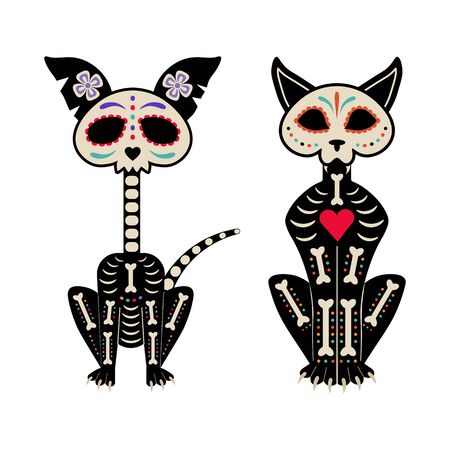 Mexican Day of Dead Cat and Dog Skeletonsのイラスト素材