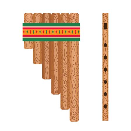 Mexican Ethnic Pan Flute Music Instrument in Flatのイラスト素材