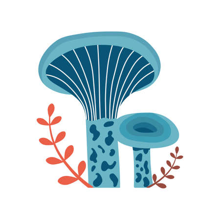 Forest Mushroom Indigo Milk Cap in Cartoonのイラスト素材