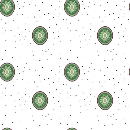 Half Cut Kiwifruit Slices Pattern in Cartoon