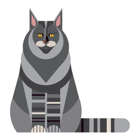 Maine Coon Cat Geometric Illustration in Flatのイラスト素材