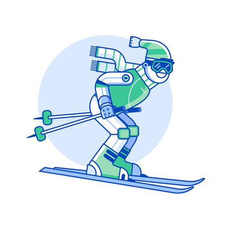 Happy Skier Man Icon in Line Artのイラスト素材