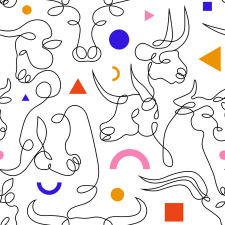 Line Bulls or Zodiac Sign Ox Patternのイラスト素材