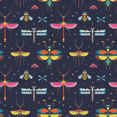 Meadow Insects Geometric Patternのイラスト素材