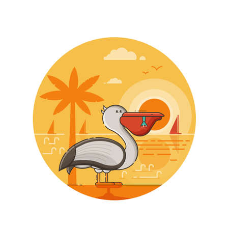 Summer Pelican Seaside Icon in Line Artのイラスト素材