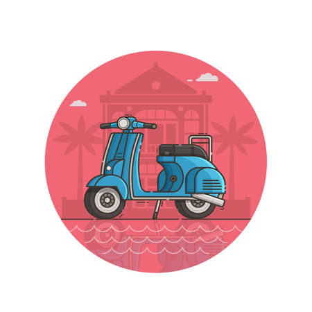 Blue Scooter Seaside Icon in Line Artのイラスト素材