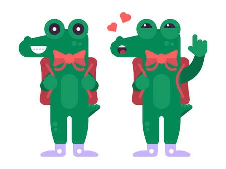 Funny Green Crocodile Character in Flat Designのイラスト素材