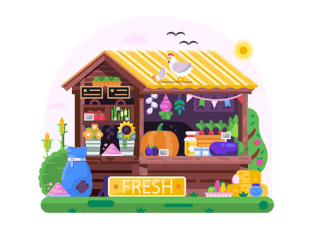 Farm Market Local Stall Sell Organic Vegetablesのイラスト素材