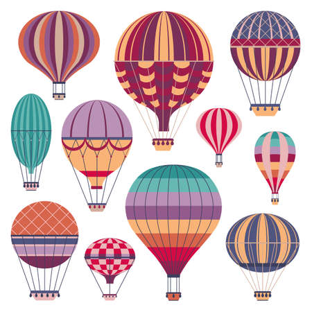 Vintage Striped Air Balloons Icons in Flatのイラスト素材