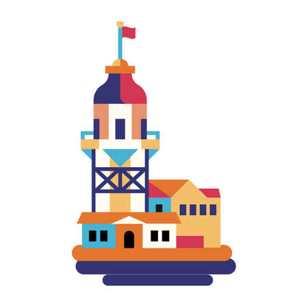 Maiden Tower Istanbul Travel Icon in Flatのイラスト素材