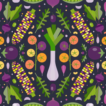 Fresh Farm Organic Vegetables Patternのイラスト素材