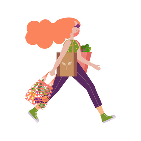 Caucasian Woman on Zero Waste Shoppingのイラスト素材