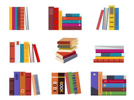 Books Stacks and Piles Set in Flat Designのイラスト素材