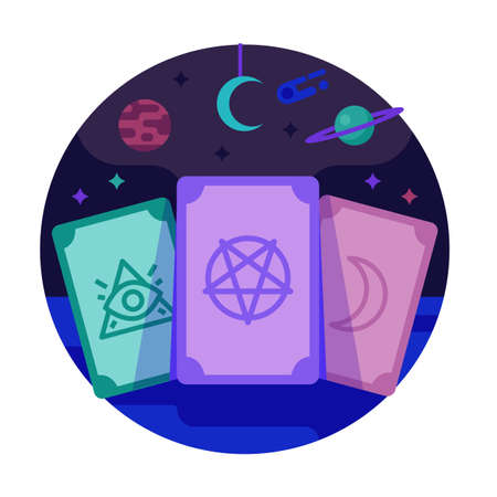 Magic Occult Tarot Oracle Cards Flat Iconのイラスト素材