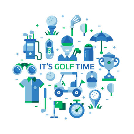 Golf Time Print with Golfing Icons in Circleのイラスト素材