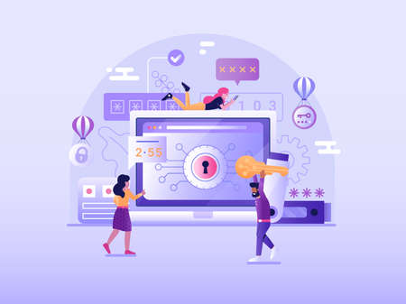 Password Storage and Data Encryption Flat Sceneのイラスト素材