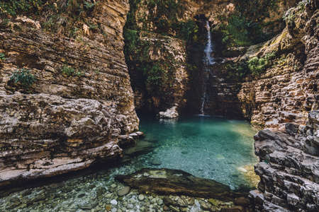 Peshtura Waterfall in Nivica Canyon in Albaniaの写真素材
