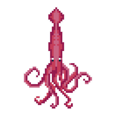 Pixel Art Squid Sprite for 8 bit Gameのイラスト素材
