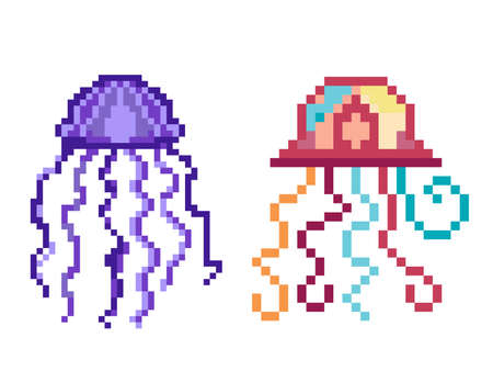 Pixel Art Jellifish Sprites for 8 Bit Gamesのイラスト素材