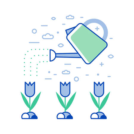 Can Watering Plants Growing Line Art Sceneのイラスト素材