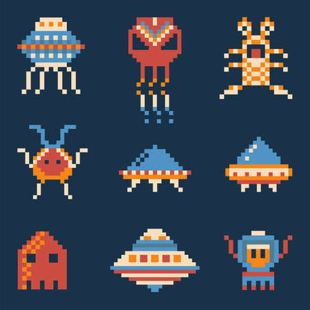 Pixel Art Arcade Game Invaders in Retro Styleのイラスト素材