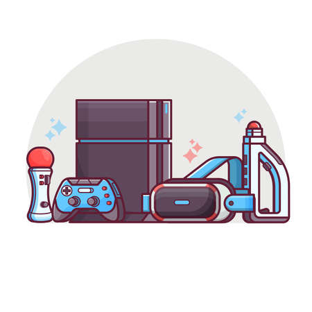 Virtual Gaming and Cyber Reality Line Sceneのイラスト素材