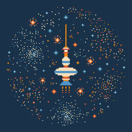8 bit Pixel Art Spaceship in Outer Spaceのイラスト素材