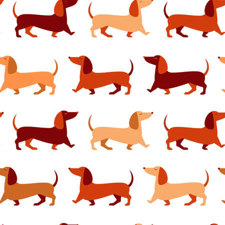 Happy Sausage Dog on Walking Seamless Patternのイラスト素材