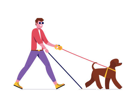 Blind Man with Cane leading by Guide Dogのイラスト素材