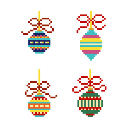 Pixel Art Christmas Ornaments and Baublesのイラスト素材