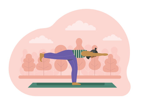 Bearded Man Doing Yoga on Nature Outdoorのイラスト素材