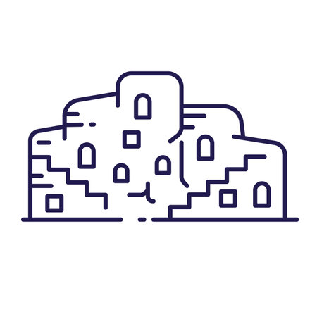 Asian Rock Temple or Palace Icon in Line Artのイラスト素材