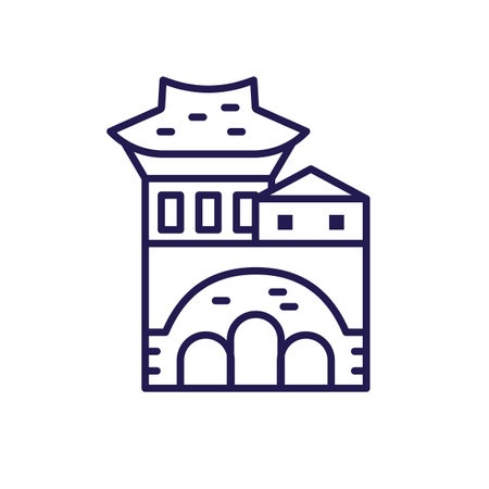 Asian Temple or Palace Icon in Line Artのイラスト素材