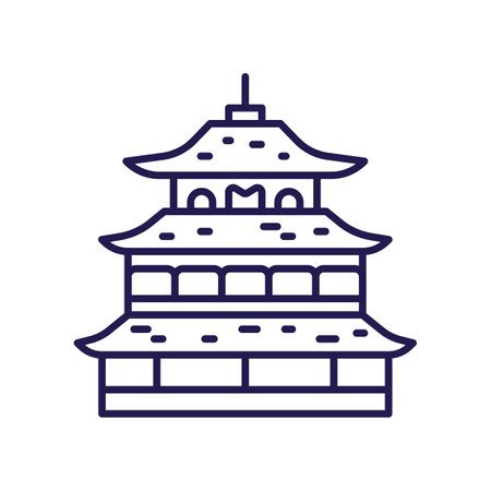 Asian Temple or Palace Icon in Line Artのイラスト素材