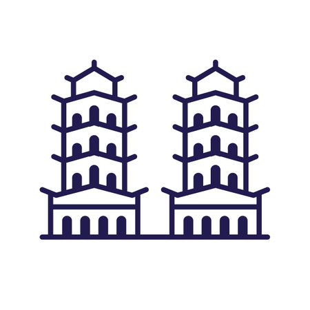 Asian Temple or Palace Icon in Line Artのイラスト素材