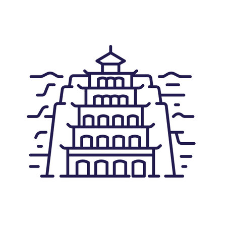 Asian Rock Cut Temple or Palace Icon in Line Artのイラスト素材