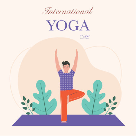 Man Doing Asana International Yoga Day Cardのイラスト素材