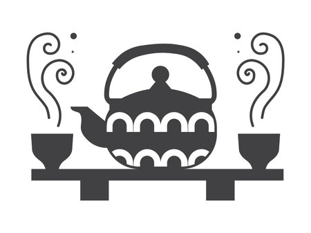 Traditional Asian Tea Ceremony Kettle and Cupsのイラスト素材