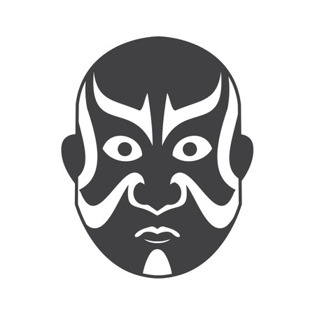 Kabuki Theater Mask Illustration in Outline Styleのイラスト素材
