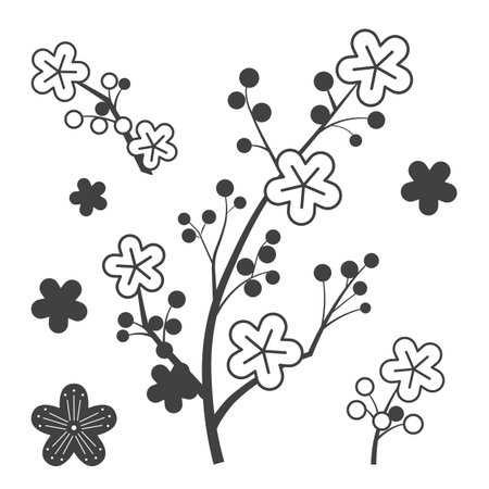 Japanese Cherry Blossom Branches with Sakura Flowersのイラスト素材