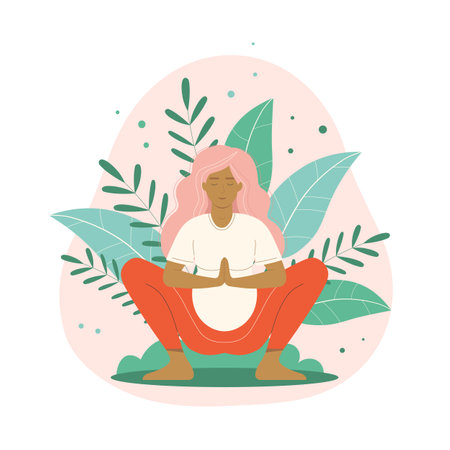 Prenatal Yoga Scene with Pregnant Woman Meditationのイラスト素材