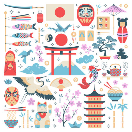 Japan Culture Design Elements and Icons Collectionのイラスト素材