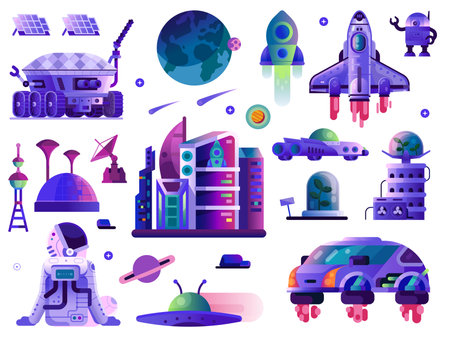 Space Mission Galaxy Exploring Gradient Circle Iconsのイラスト素材