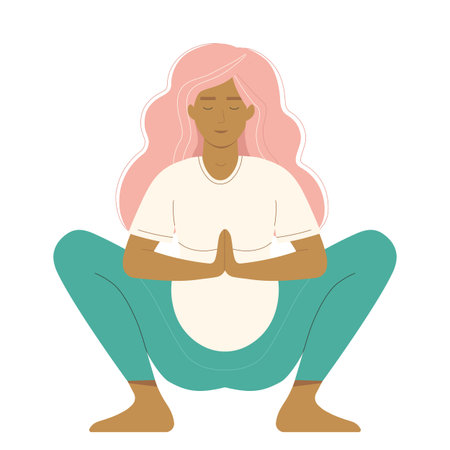 Pregnant Woman Sitting in Yoga Lotus Poseのイラスト素材