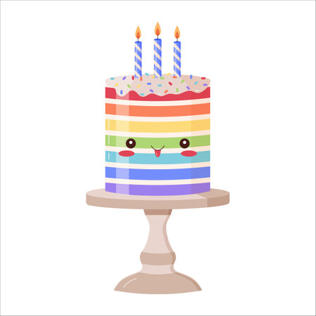 Cute Rainbow Birthday Party Cake with Candlesのイラスト素材